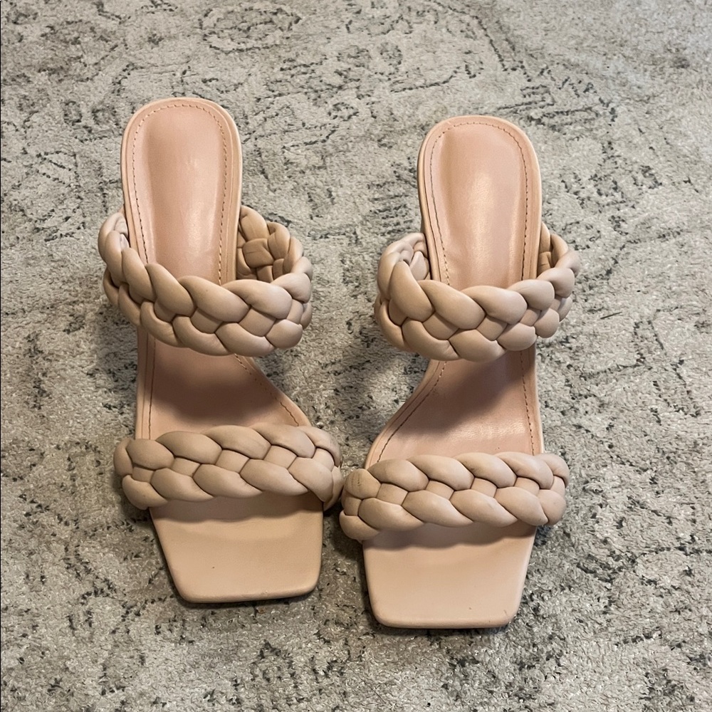 Elegant Braided Strap Heels in Beige